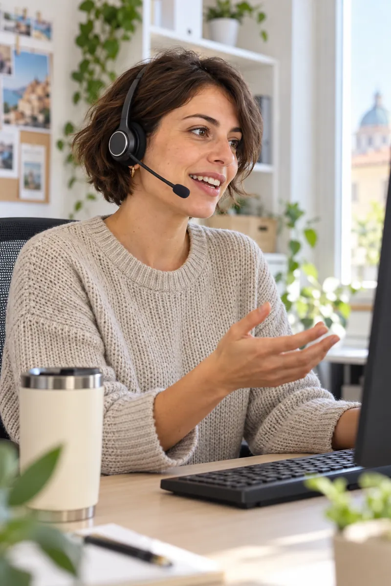 Chiara, del servizio clienti, al telefono con una cliente